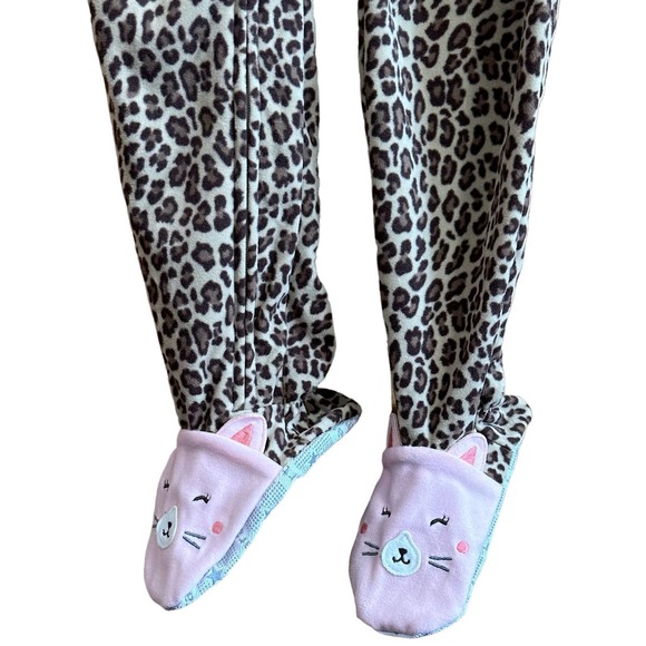 NWT, Carter One Piece Fleece Animal Print Girls Sz 4T w/Kitty Cat Feet - Picture 4 of 13